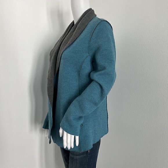 Eileen Fisher Women Merino Wool Blend Jacket Size Petite L PL Blue Gray Pockets - Picture 5 of 12